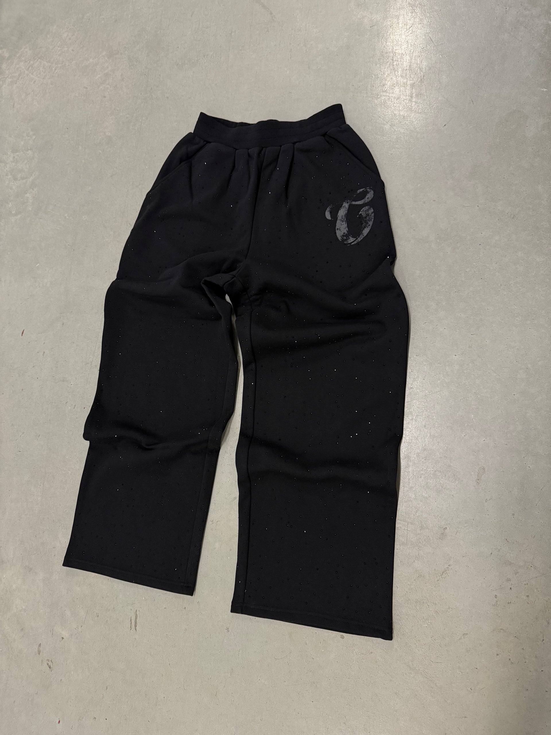 BLACK RHINESTONE SWEATPANTS