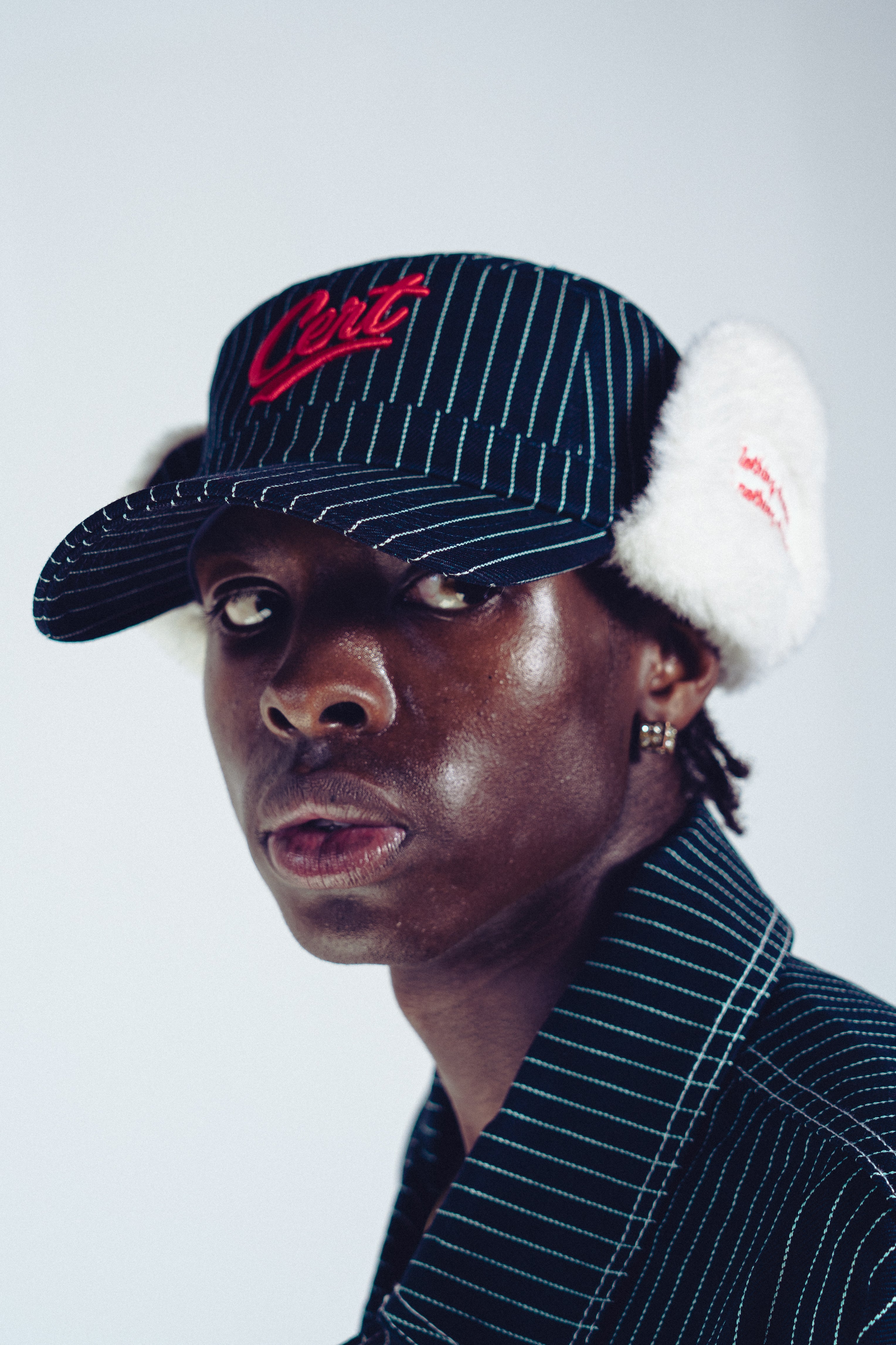 JAPANESE SELVAGE PINSTRIPE AVIATOR HAT