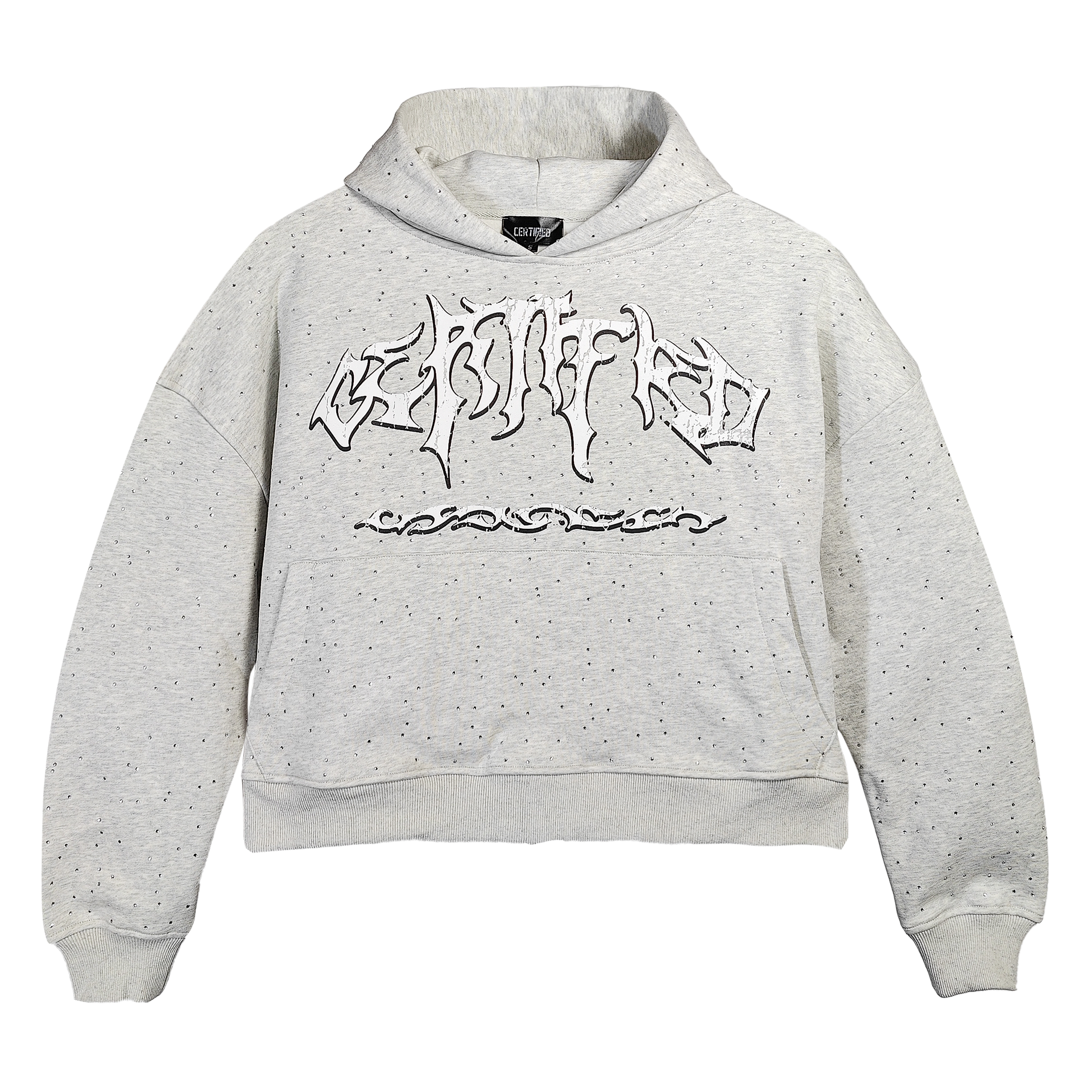 CERTIFIED GRAY RHINESTONE HOODIE