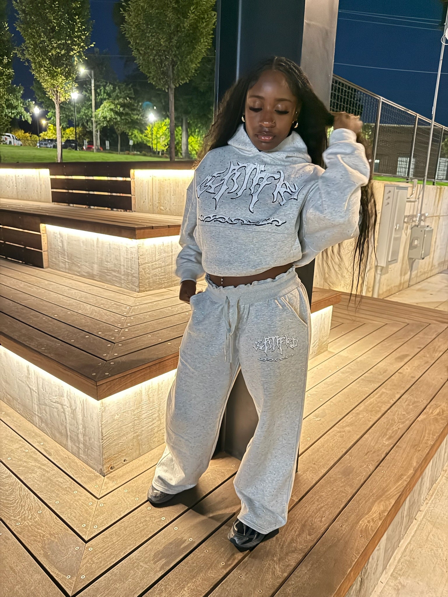 CERTIFIED GRAY RHINESTONE HOODIE